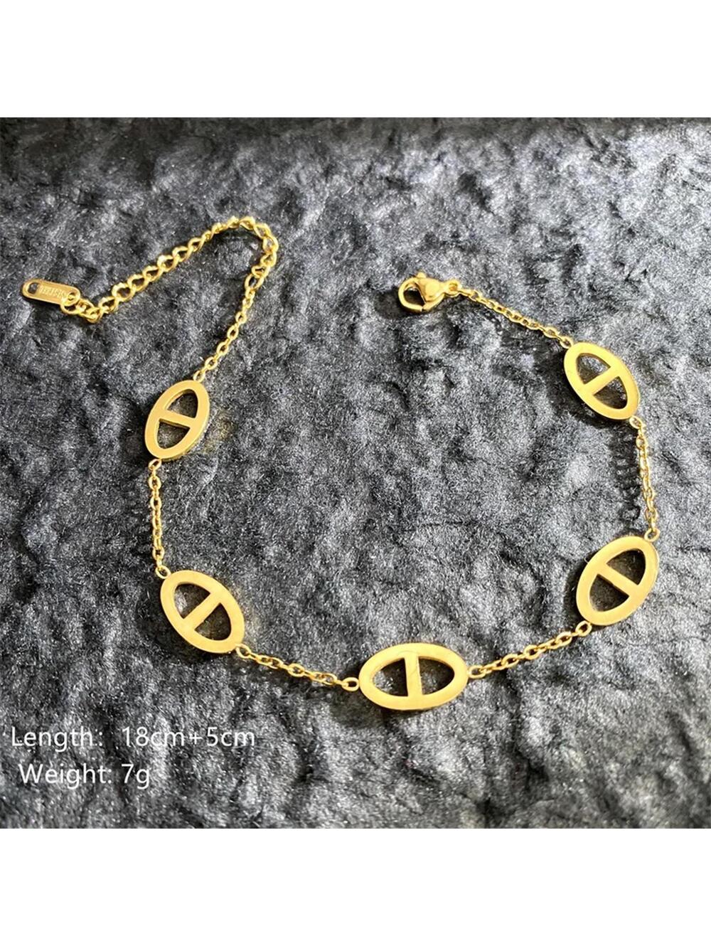 Geometric Oval - Bracelet - Gold - 6.5 - 8"